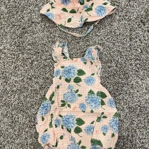 Floral Baby Romper and Hat Set